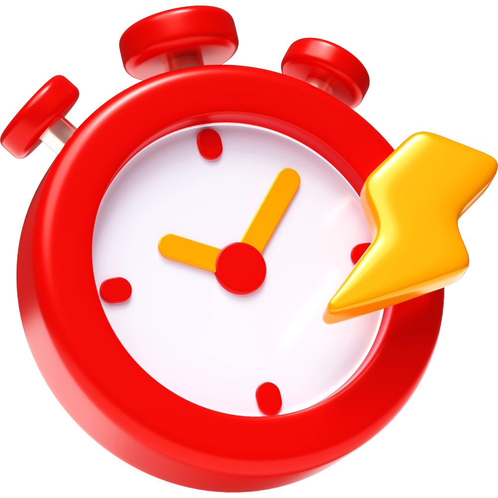 3D červená ikona stopek se žlutým symbolem blesku